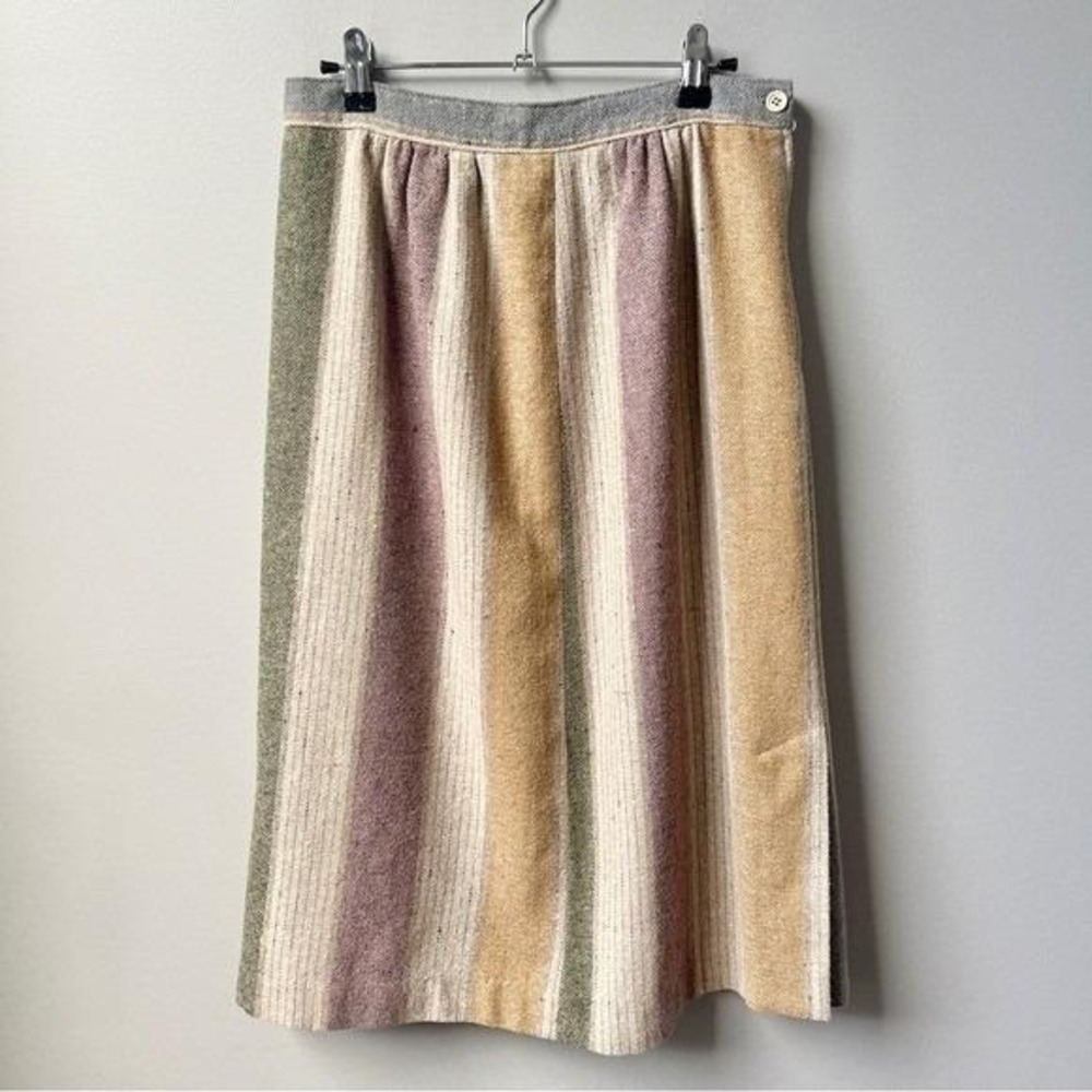 Vintage Tweed Skirt Women's Small Striped Wool Blend Earthy Neutral Retro Indie